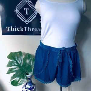 Lightweight Lace Denim Shorts